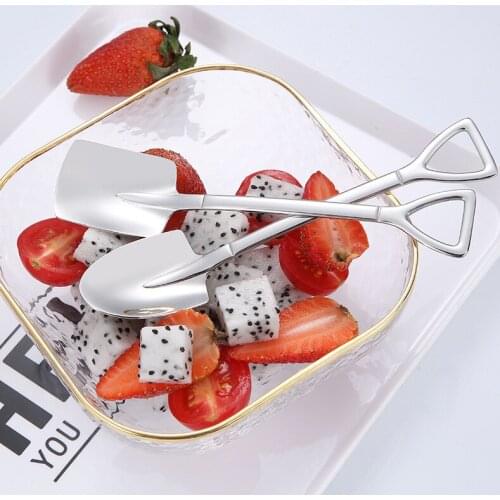 Food Grade 304 Stainless Steel Creative Retro Fruit Dessert Ice Cream Coffee Spoon Fork Tip Flat Shovel