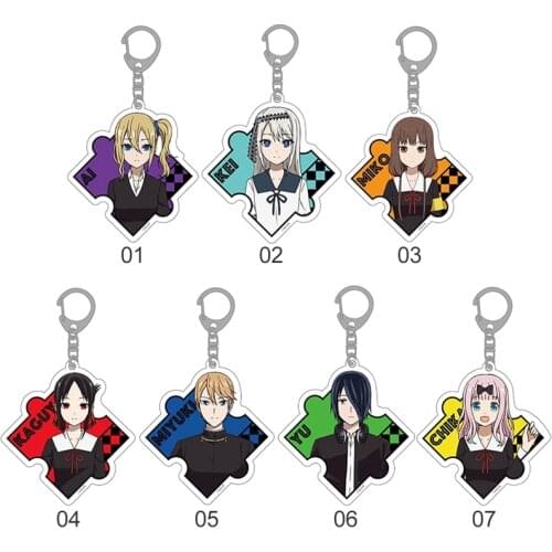 Fashion Anime Kaguya-sama: Love Is War Keychain Fujiwara Chika Shinomiya Kaguya Keychain Doubleside Pendant Keyring