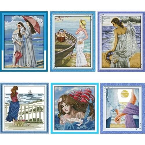 Joy Sunday Cross-Stitch Kit Stamped Blue Love Printed 11CT 14CT Painting Counted Patterns Crafts Decor Embroidery Needlework Set