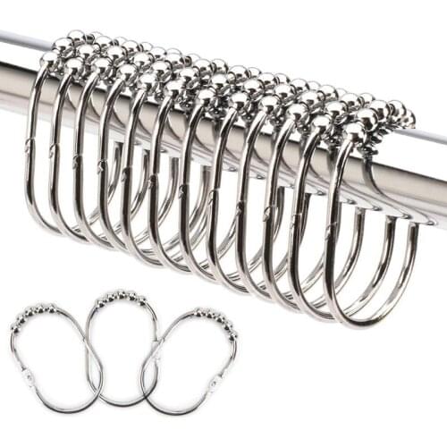 Wide Shower Curtain Rings/Hooks Set, Decorative Polished Chrome Finish, Easy Glide Rollers, 100% Rustproof Stainless Steel, Set