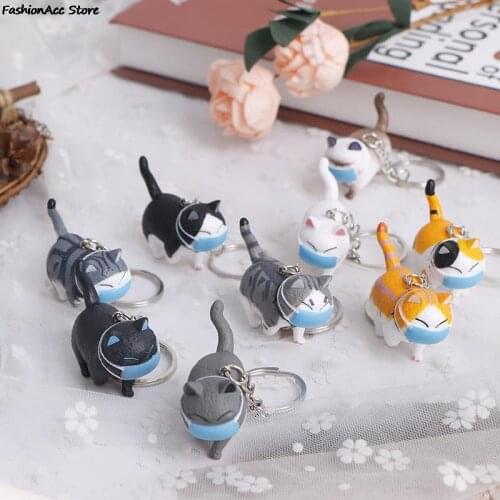 New Cute Cartoon Fat Cat With Mask Pendant Key Rings Kitten Cat Key Chain Shake Head Car Bag Keychains Creative Jewelry Gift