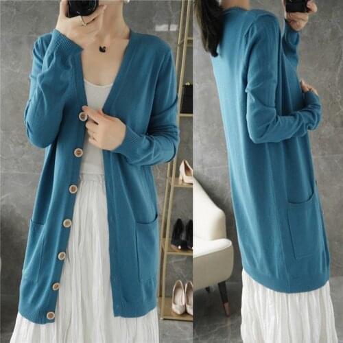 New Cardigan Womens Spring and Autumn Long Cardigan Womens Cashmere Loose Fit Sweater Womens Coat with Pocket