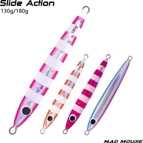 MADMOUSE Slow Jigging Fishing Lure 130g 180g Luminous Bait Metal Jig Artificial Bait Jigbait Glow Zebra Fishing Slow Sinking Jig