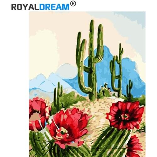 ROYALDREAM Cactus Blossom Diy Digital Painting By Digital Modern Wall Art Pictures For The Home Wall Art Works