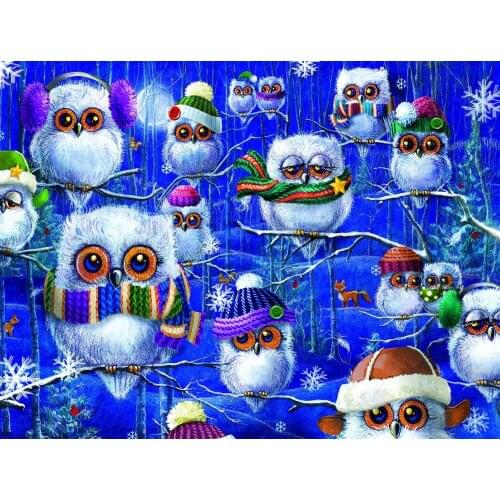 JMINE Div 5D Hat Owls Night Winter Snowflake Full Diamond Painting cross stitch kits art Animal 3D paint by diamonds