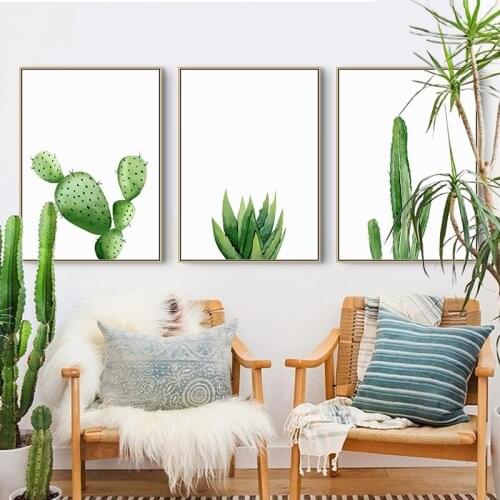Nordic Decoration Green Cactus Wall Art Canvas Poster and Print Painting Decorative Picture for Living Room Home Decor