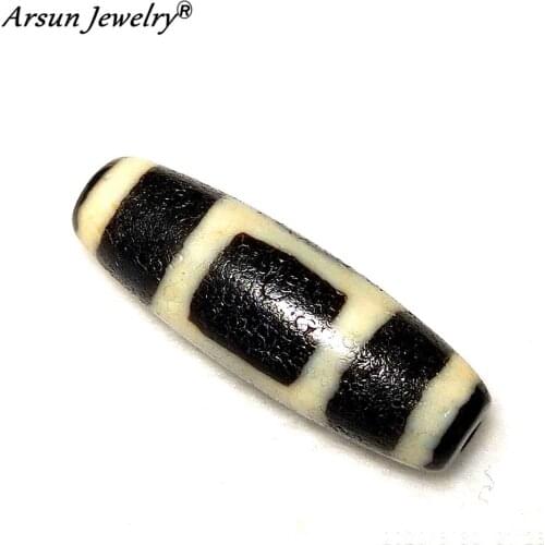 Tibet Noble Heaven&earth Pattern DZI Beads High Fat Dark old Black/white 11*37mm Agate Beads Men&women jewelry DIY Free Shipping