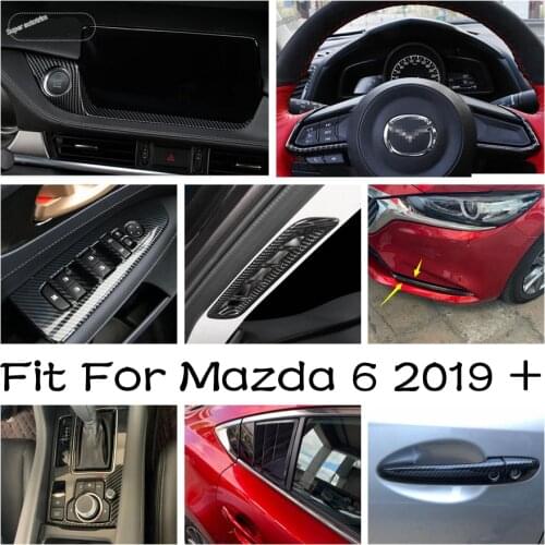 Lapetus Carbon Fiber Look Rear Window Louver Panel / Handle Bowl / Gearbox / Steering Wheel Cover Trim Fit For Mazda 6 2019 2020