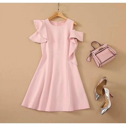 New Korean Fashion Pink White Dress 2021 Summer Ladies Sexy Cold Shoulder Slim Fit A-Line Casual Sweet Cute Dress Lolita Girl