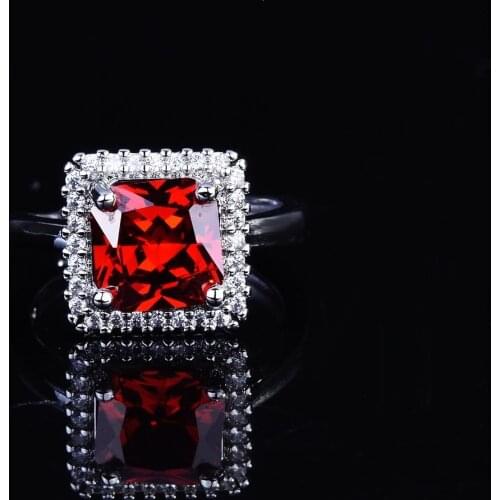 925 Silver Lover Gifts Fashion Princess Square Package Diamond Ring Micro-inlaid Zircon Ruby Adjustable Ring For Women Jewelry