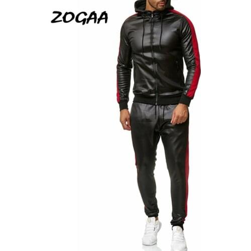 ZOGAA Autumn Winter New Mens Stitching Leather Jacket Hooded Sports Suit Street Trendy Leisure Chic Men Sets Plus Size Hot Sale