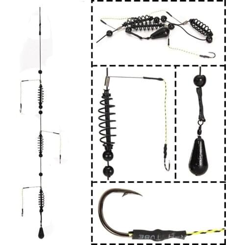 1PCS Fixed-point bait nest feeder large giants finished fishing set long shot spring electroplating nest nester string hook