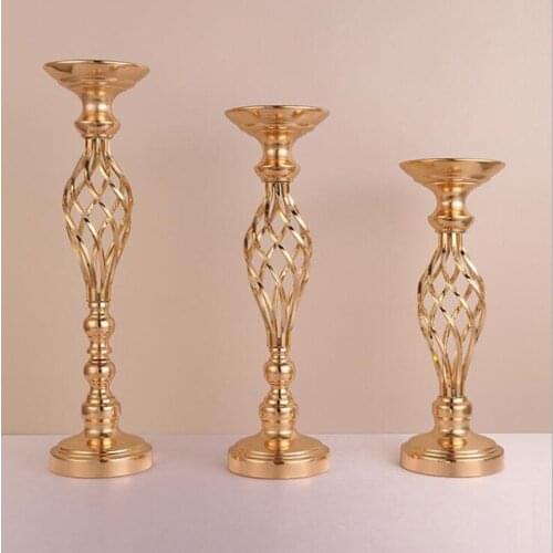 10PCS Gold Flowers Vases Candle Holders Road Lead Table Centerpiece Metal Stand Pillar Candlestick For Wedding Party