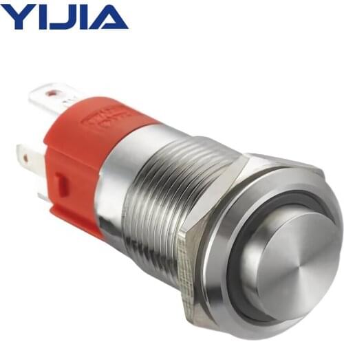 CNWX 1NO 16mm Latching Push Button Switch 10A All New Design 12V LED Waterproof Stainless Steel Round Self-Locking High Head GQ1