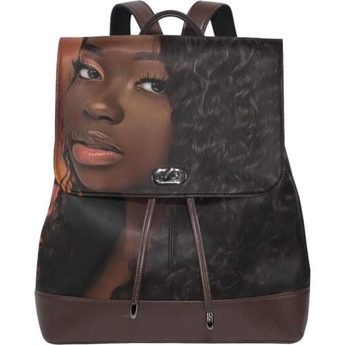 2020 African Black Womens College Backpack Travel Bag Girls Fashion PU Leather Backpack Small Girls Backpack Casual Backpack