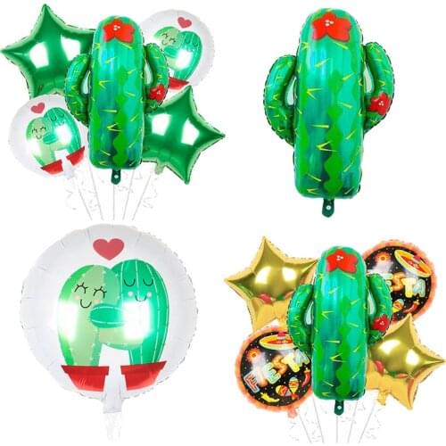 5pcs Cactus Tree Helium Foil Balloons Tropical Forest Plants Hawaii Tropical Forest Decorations Globos Party Decoration Supplies