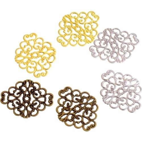 Free shipping 20Pcs Bronze/White K/Gold Metal Flowers Filigree Wraps Connectors Metal Crafts Decoration DIY Findings 37x30mm