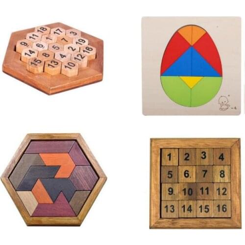 Classic IQ Wooden Board Puzzle Children Educational Math Tangram Puzzles Game for Adults Kids
