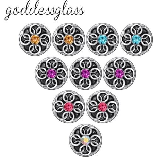Beauty 10pcs mixed Round Rhinestones Rotated circles pattern 12mm snap buttons fit 12mm snap bracelet jewelry wholesale KZ9115