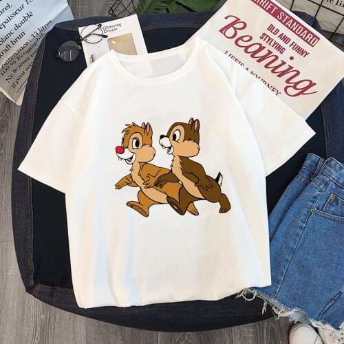 Chip and Dale T Shirts Summer Short Sleeve Casual White O-neck Tshirts Plus Size Graphic Tees Cartoon Disney T-shirts Clothes