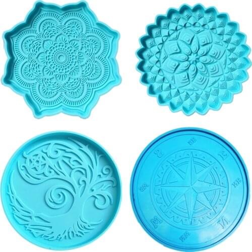 Mandala Coaster Epoxy Resin Mold Round Tray Cup Mat Casting Silicone Mould DIY Crafts Home Decoration Making Tool moldes de sili