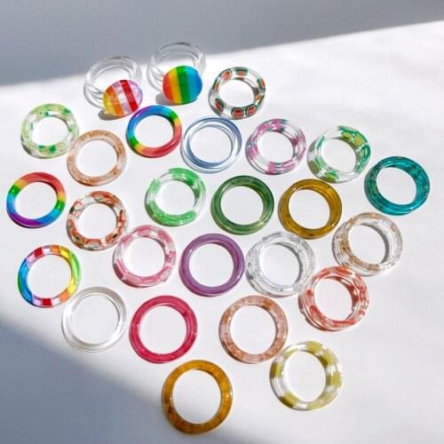 Fashion Colourful Transparent Acrylic Resin Rings Set For Women Geometric Square Round Ring Party Jewelry Gifts