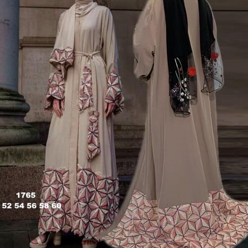 Fashion sequined beading muslim robes syari abaya female full length hit color embroidery islamic muslim robes abaya F1907