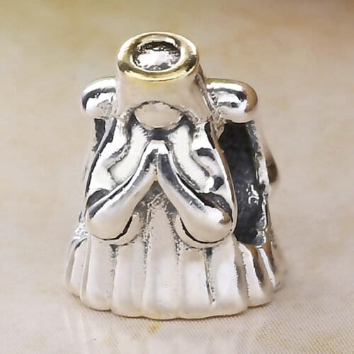 Original Vintage Cute Angel With Gold Color Beads Fit 925 Sterling Silver Bead Charm Bracelet Bangle DIY Jewelry