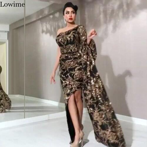 Plus Size Dubai Glitter Prom Dress Mermaid One Shoulder Evening Dress 2020 Vestidos De Fiesta Arabic Robe De Soiree Cocktail
