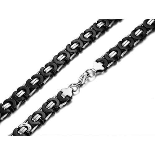 Titanium steel black silver Color flat necklace thick chain jewelry