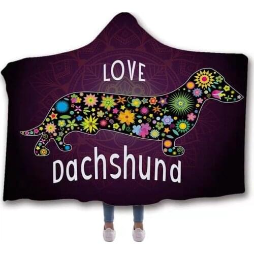 Dachshund Print Hoodie Blanket Animals Sherpa Fleece Blanket on Sofa Bed Home Warm Travel Blanket for Girls Boys Dropshipping