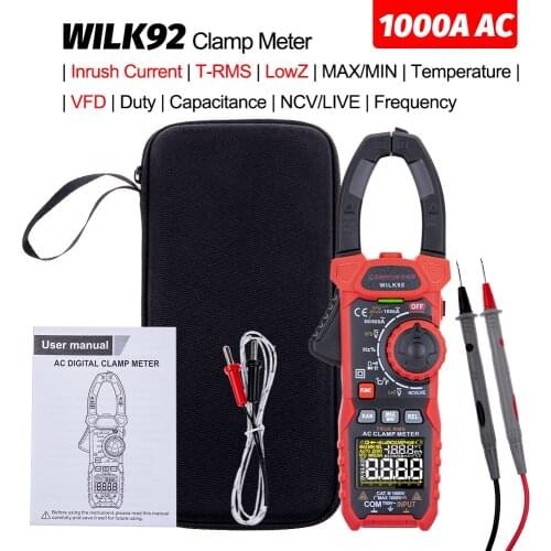 Professional Clamp Meter Multimeter 1000V 1000A AC True RMS Pinza Amperimetrica Capacitance Ohm Hz VFD Digital Clamp Tester
