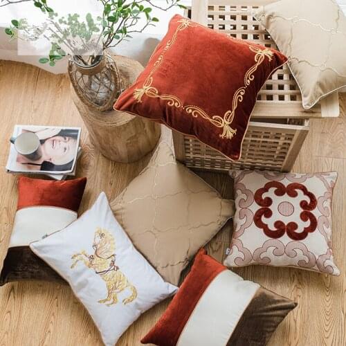 45x45cm retro luxury embroidered cushion cover brown red velvet pillowcase sofa waist pillow cover home decor