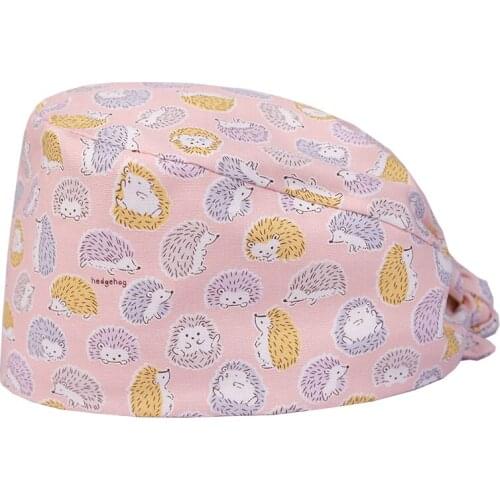 Hedgehog Pink Scrub Cap Veterinary Tieback Scrubs Hat Thick Cotton Durable Nurse Working Hats Quality Nurses Skull Caps M66