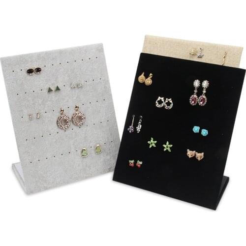 TONVIC L Shape With 60 Holes Earring Display Stand Holder Jewelry Rack Black/Gray/Yellow Linen