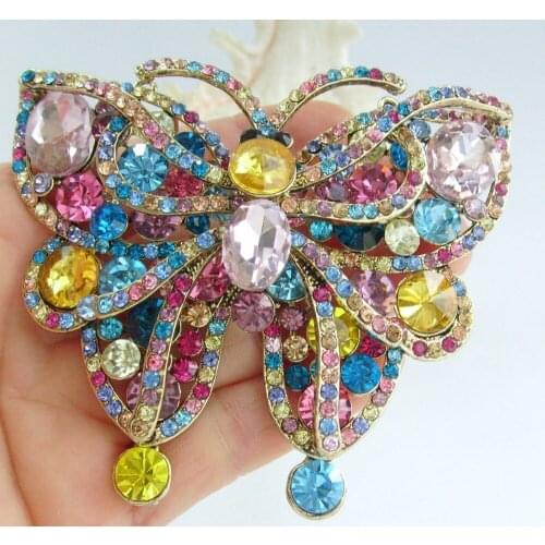 Gorgeous Butterfly Animal Brooch Pin Multicolor Rhinestone Crystal Pendant EE04921C6