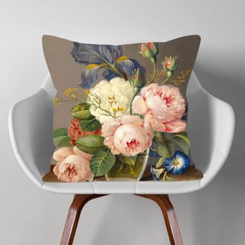 Vintage Style Oil Painting Flowers Cushion Covers European Retro Birds And Flowers Art Cushion Cover Sofa Decorative Pillow Case