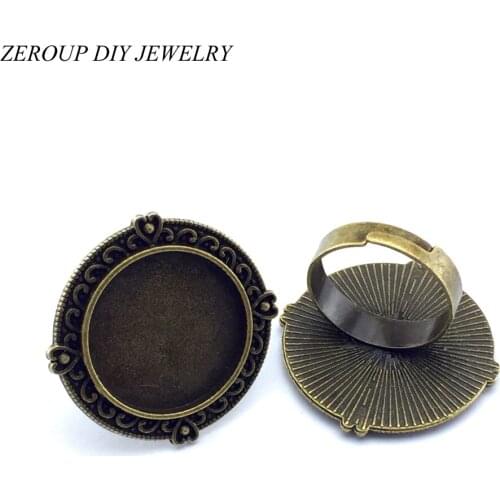 ZEROUP 20mm 5pcs Ring Settings Antique Bronze Copper Plated Adjustable Round Glass Cabochon Blank Base Supplies for Jewelry F60