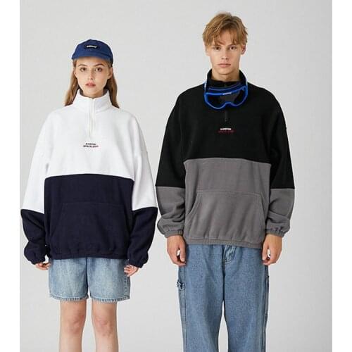 YUPINCIAGA Women Man Couple clothing Harajuku Contrast Color Lapel Sweatshirts 2020 Spring Letter Embroidery Jumper Pullover