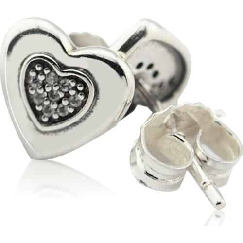 CKK 925 Sterling Silver Heart Silver Stud Earrings For Women Original Jewelry Making Fashion Anniversary Gift