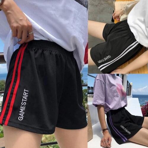 Summer Striped Letter Embroidery Shorts Women Elastic Waist Jogger Sweatpants For Ladies Gym Sport Shorts