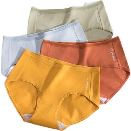 Seemless Briefs Womens Panties Pure Cotton Mid-Rise Non-Inductive Comfortable Breathe Freely Intimates 8 Colors
