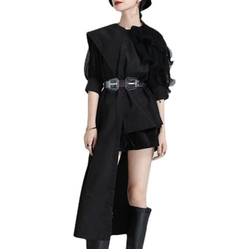 Fashion Womens Skirt Irregular Bubble Sleeve Shirt 2021 Summer Spliced Lotus Leaf Twisted Waist Asymmetric Dress