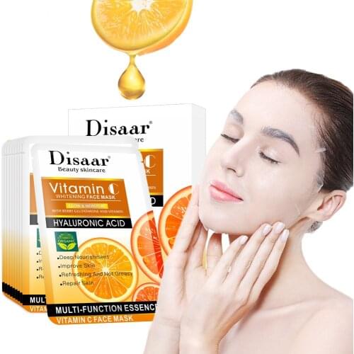 10Pcs/box Vitamin C Moisturizing Facial Mask Refreshing Oil Control Face Mask Anti-Aging Depth Replenishment Shrink pores Mask
