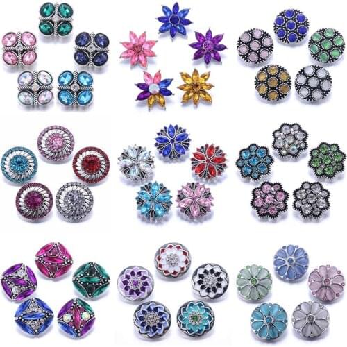 10pcs/lot Wholesale Snaps Jewelry Mixed 18mm Snap Button with Crystal Rhinestone Button for 18mm Snap Bracelets Bangles