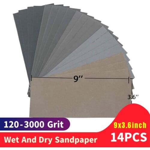 14Pcs Wet Dry Sandpaper 120-3000 Grit Assortment Abrasive Paper Sheets For Automotive Sanding Wood Furniture Finishing 23*9 cm