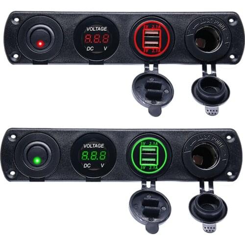 4 In 1 Car Cigarette Lighter With Rocker Switch Digital Voltmeter Dual Usb Power Charger 12V Power Socket Dustproof