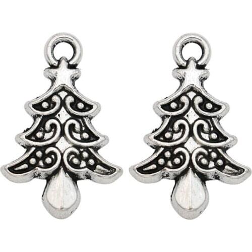 Antique Silver Plated Christmas Tree Charms Pendants for Jewelry Making DIY Handmade 21x14mm