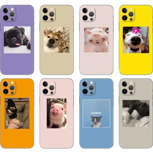 Black tpu case for iphone 5 5s se 2020 6 6s 7 8 plus x 10 XR XS 11 12 mini pro MAX back cover Cute animal dog and pig avatars