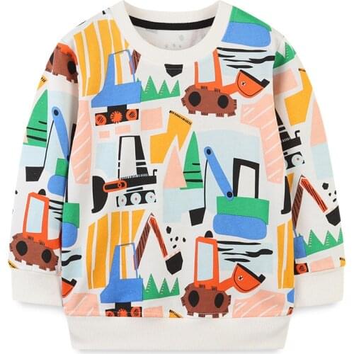 Mudkingdom Fashion Kids Sweatshirts Long Sleeve Excavator Print Pullover Tops for Boys Clothes Drop Shoulder Spring Autumn